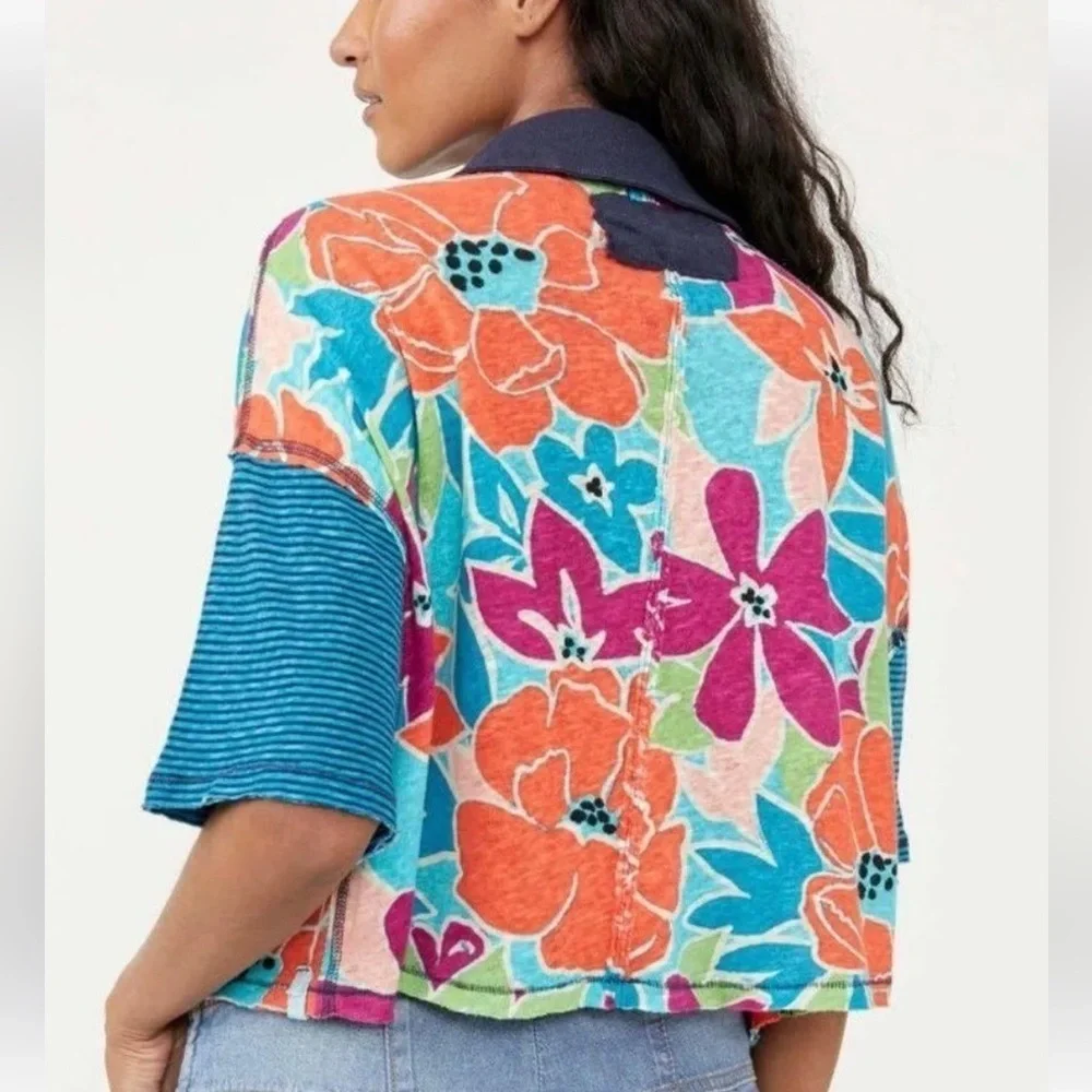 Free People | Floral Boxy Cropped On A Boat Polo Top | M - Picture 4 of 16